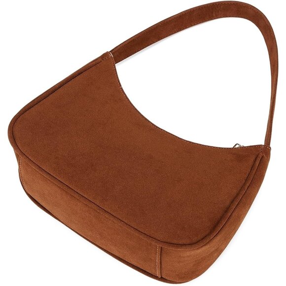 Women Suede Brown Imported Polyester Leather Zipper Closure Mini Tote Handbag - Picture 5 of 7